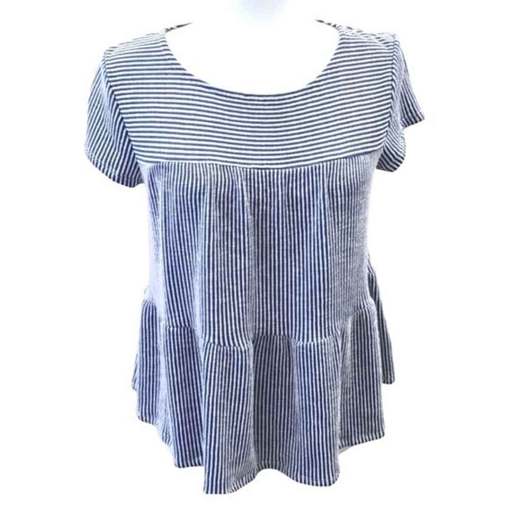 Anthropologie W5 | NWT Blue Peplum Striped Tiered Top, Small